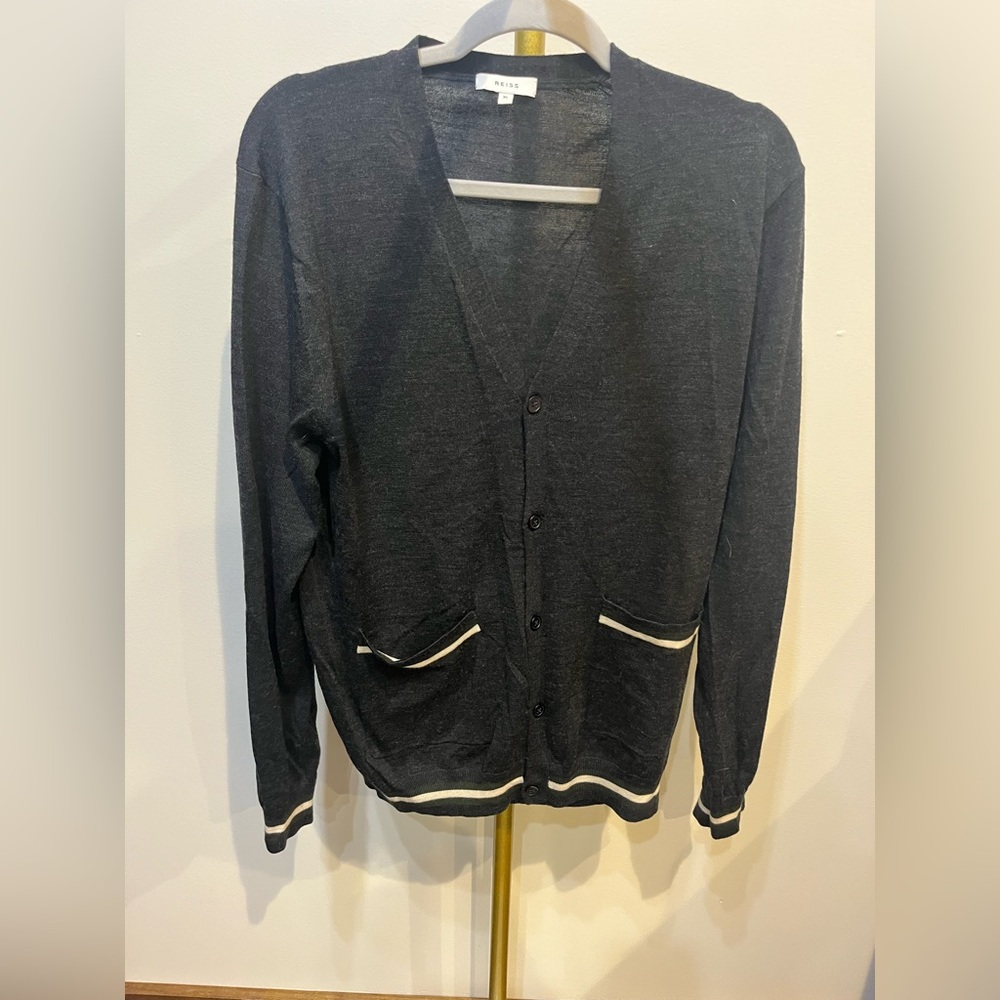 Reiss Charcoal Cardigan with Light Trim